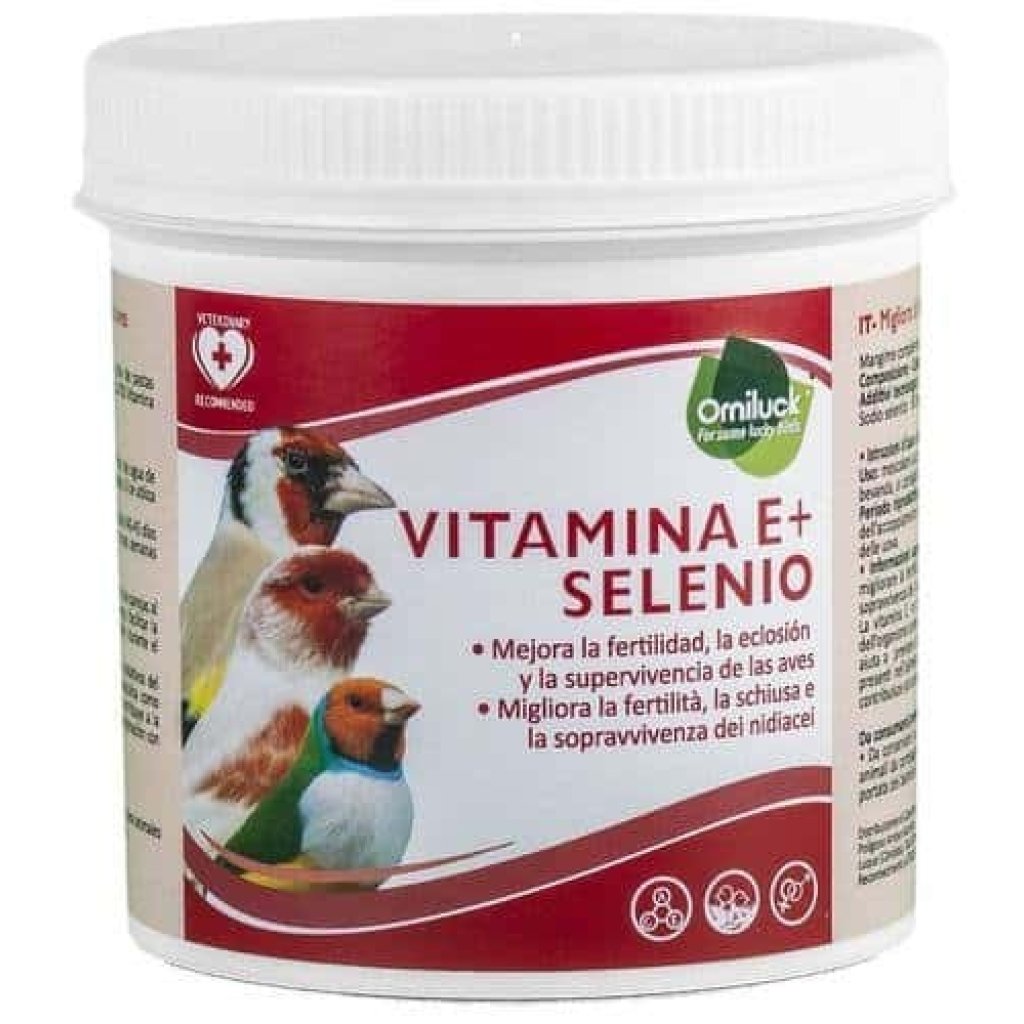 Complemento de vitaminas para aves, mejora fertilidad y supervivencia.