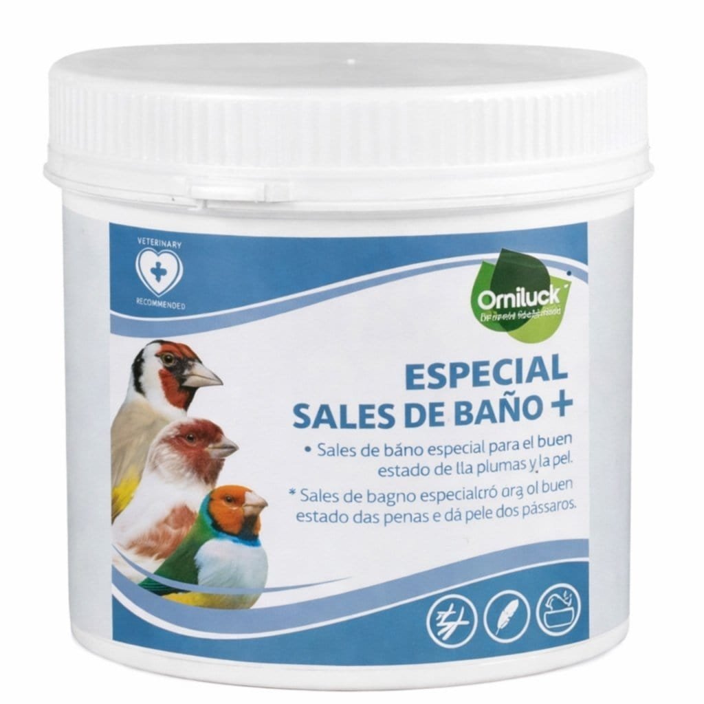 Sal de baño especial para aves y mascotas en envase grande. Cuidado de la piel y plumaje saludables.
